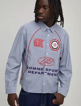 Herren Oversize Boxy Hemd Mit Gebogener Paspelierung Im Sportlook Blue Größe Large - boohooMAN - FashionsVida