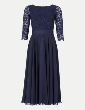 Kleid aus Spitze und Chiffo Blau 42