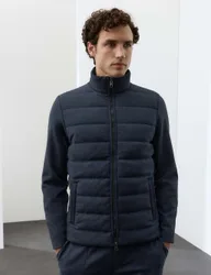 Padded Hyrid Zip Up Shacket with Wool Dark Navy male