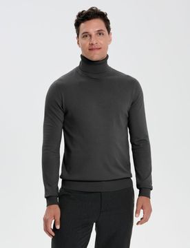 Maglione classico con collo alto - grigio medio