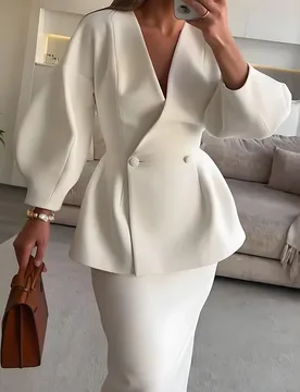Piece Sets Women Outfits Elegant Blazer Skirt Set with Puff Sleeve Perfect for Business Meetings Office Wear and Formal Events - Aliexpress - FashionsVida