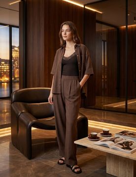 Body in cotone con spalline e pizzo - marrone scuro