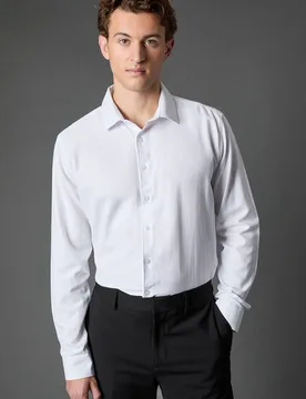 Men's Tailored Fit Herringbone Weave Long Sleeve Shirt in White Size: 16 in - White - Size: 16 in - Burton - FashionsVida