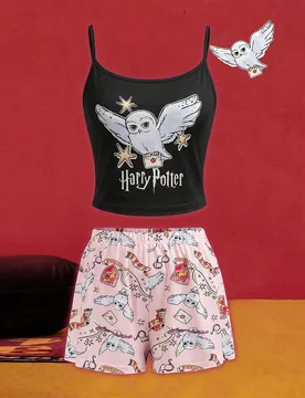 Conjunto de pijama de top de tirantes con estampado de letras y pantalones cortos para mujer - Shein - FashionsVida