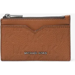 Tarjetero de hombre Hudson de piel con logotipos grabados MK y bolsillo central con cremallera