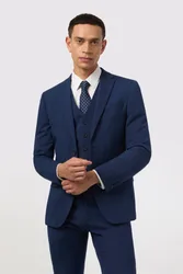 Mens Single Breasted Long Sleeve Two Button Slim Fit Suit Jacket In Dark Blue - Size 42 (Chest)