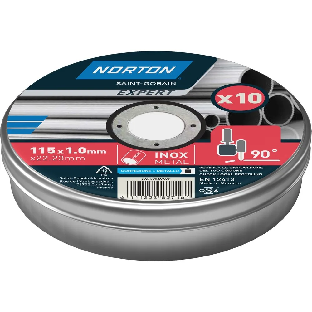 Pack de 10 Discos de Corte para Acero E Inox 115 mm - NORTON EXPERT - FashionsVida