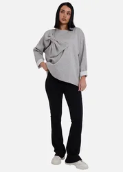 Womens Grey Side Contrast Bow Oversized Jumper Top - Size Small/medium