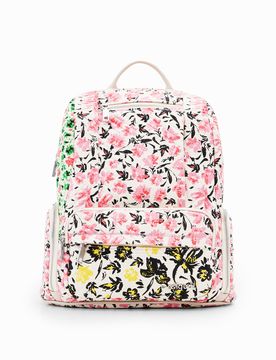 Sac à dos M toile fleurs, Coton, Blanc, U