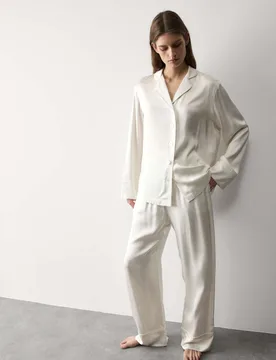 Satin Revere Pyjama Set Ivory female - Autograph - FashionsVida