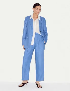 Pure Linen Tapered Ankle Grazer Trousers Blue female - Jigsaw - FashionsVida