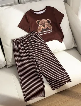 Piezas/Sets Conjunto básico casual holgado de unicolor para niña joven, estampado de caballo, dobladillo asimétrico, diseño fruncido lateral, cami - Shein - FashionsVida