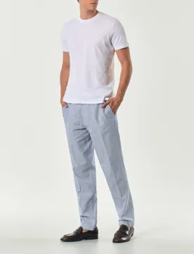 Pantalaccio millerighe azzurro in misto lino e cotone - Alley Docks - FashionsVida