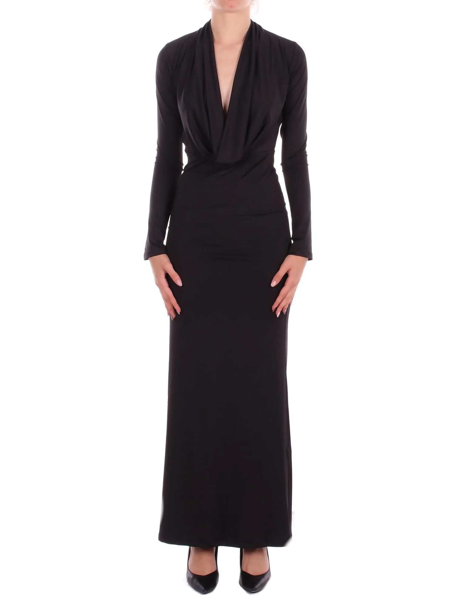 Donna abito ki2536 nero abito lungo sciallato nero - KOSTUMN1° - FashionsVida