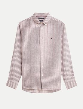Leinenhemd mit Streifenmuster Beige M