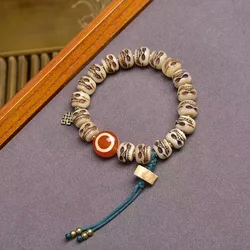 Tibetan-Style Bone Carving Charnel Ground Bracelet Single-Strand Agate with Copper Clasp Yak Bone Skull Head Bracelet
