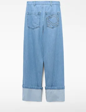 Vaqueros rectos de mujer corte baggy cruzado en denim de algodón - Adolfo Dominguez - FashionsVida