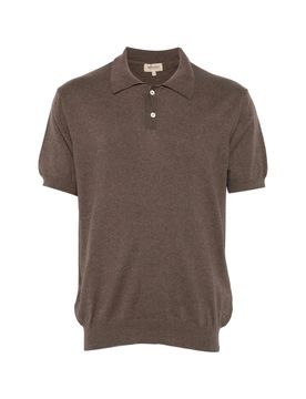 Men's Cotton Short-Sleeve Polo Shirt with Front Buttons and Ribbed Trim