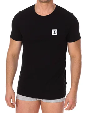Mens Pack 2 Fashion Pupino T-Shirts - Black Cotton - Size Small - Bikkembergs - FashionsVida