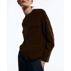 Chaqueta de ante de mujer con bolsillos