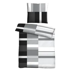 Polycotton Renforce Bettwäsche Streifen schwarz, 1x 155x220 cm + 1x 80x80 cm