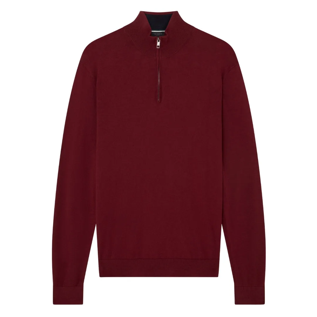 Mens Artiss Core Maroon Half Zip - Burgundy Cotton - Size X-Small - Ted baker - FashionsVida
