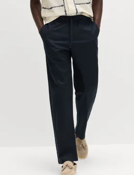Loose Fit Linen Blend Elasticated Waist Trousers Navy male - M&S - FashionsVida