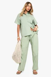 Womens Cotton Poplin Wide Leg Trousers - Green - Size 10 Uk