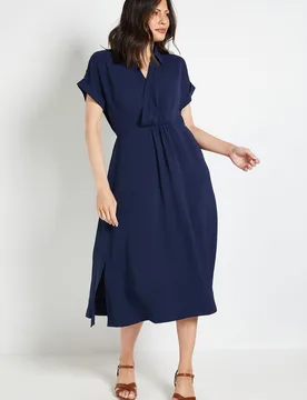 Womens Summer Roll Sleeve Midi Dress - Navy - Size 14 Uk - Wallis - FashionsVida