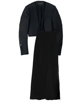 Black Cropped Blazer and Maxi Skirt Silk Suit - Carolina Herrera - FashionsVida