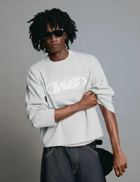 Pull Imprimé À Col Rond L Gris - Bershka - FashionsVida