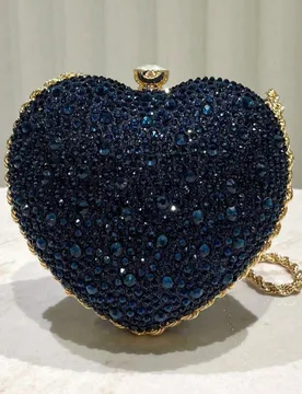 Pieza Bolso de mano con forma de corazón, azul marino brillante y con brillantes, bolso de mano asimétrico con brillo, adecuado para fiestas de noch - Shein - FashionsVida