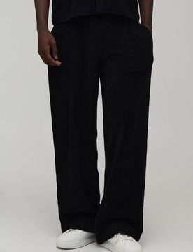 Herren Weite Hose Mit Falten Vorne Aus Frottee-Stoff Black Größe Small