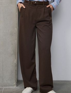 Pantaloni a gamba larga con cintura - marrone