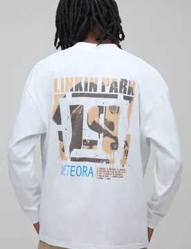 Men's Regular Long Sleeve Linkin Park License Print T-Shirt White Size X-Large White XL - boohooMAN - FashionsVida