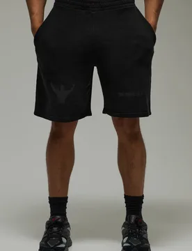 Men's One More Rep Loose Fit Washed 9inch Shorts Black Size Large Black L - boohooMAN - FashionsVida