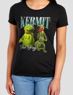 Women's The Muppets Kermit The Frog Homage T-Shirt, Black Size: Large - Black - Size: L - Disney - FashionsVida