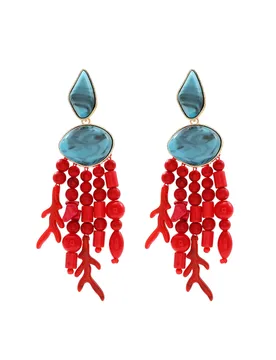 ZAA Charm Women Jewelry Vintage Red Resin Beads Tassel Dangling Turquoise Stud Earrings Personalized Holiday Party Accessories - Aliexpress - FashionsVida