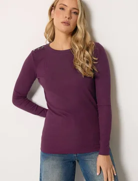 Women's Tall Ribbed Button Top in Plum Size: 14 - Plum - Size: 14 - Long tall sally - FashionsVida