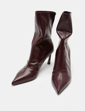 Ruched Stiletto Heel Pointed Sock Boots Wine female - M&S - FashionsVida