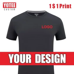 YOTEE Summer Ice Silk T-Shirt Logo Custom Printing Short-Sleeved O-Neck Elastic Quick-Drying Breathable Sports Casual Men's Top