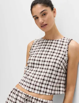 Linen Rich Gingham Vest Top Brown Mix female - M&S - FashionsVida
