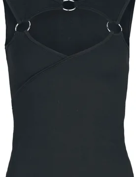 Rockabilly Top - Jersey Vest Top With O-rings - S bis L - für Damen - Größe L - schwarz - Frauen - female - Jawbreaker - FashionsVida