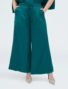Pantalones de mujer wide leg en raso de viscosa perfectos para los momentos especiales y para los looks cotidianos - Fiorella Rubino - FashionsVida