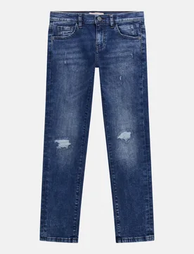 Jeans slim in cotone stretch a lavaggio scuro stone washed con abrasioni - Guess - FashionsVida