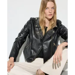 Cazadora biker lavada de mujer