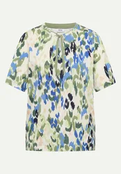 T-Shirt mit Split Neck und Print Mehrfarbig M