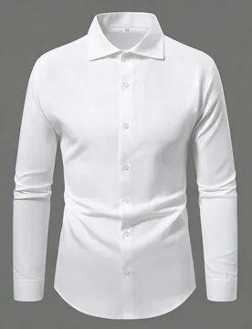 Camisa de vestir formal de manga larga blanca para hombre, cuello clásico con botones, estilo business casual, elegante unicolor para oficina, verano - Shein - FashionsVida