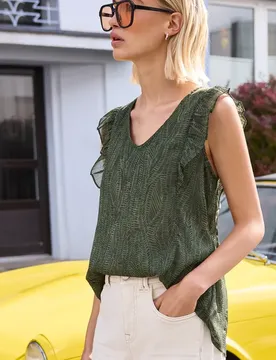 Street One V-Neck Top aus Chiffon mit Volants female Grün