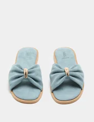 Suede Gold Trim Flat Mules Light Blue female